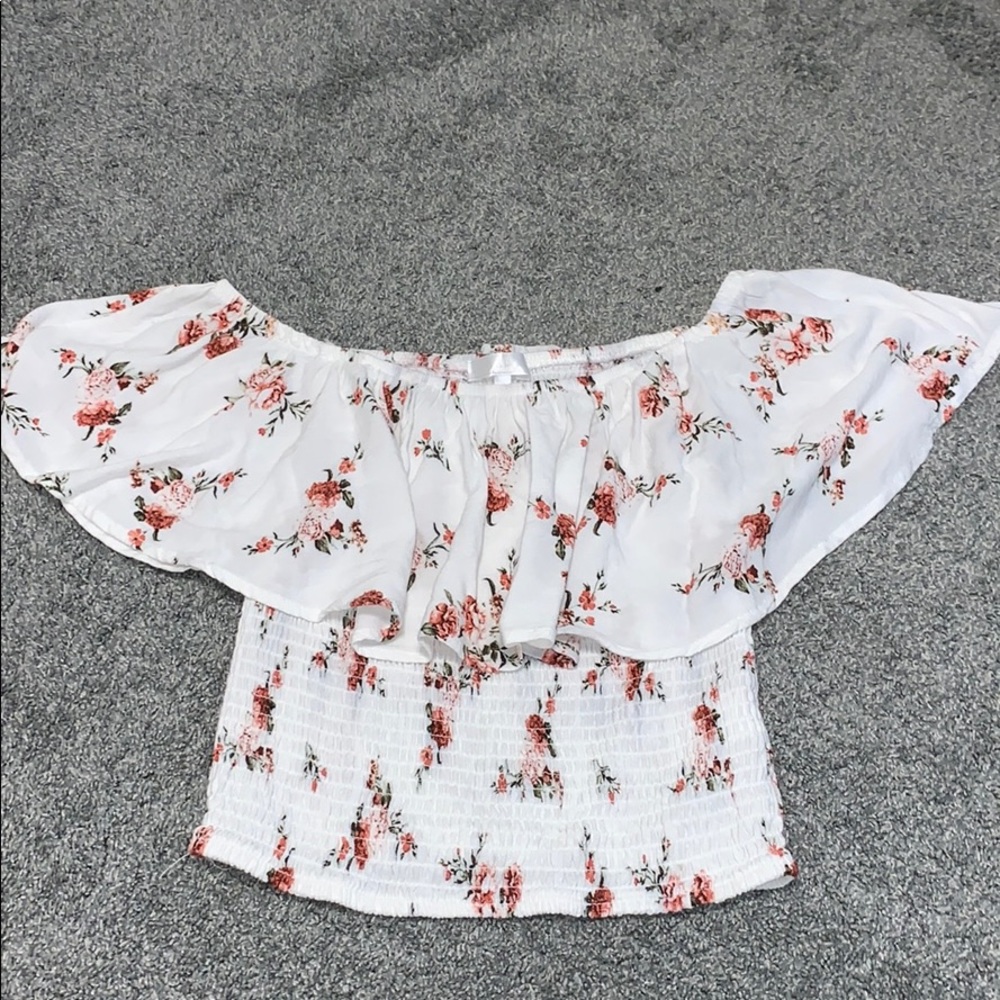 cropped off the shoulder floral top